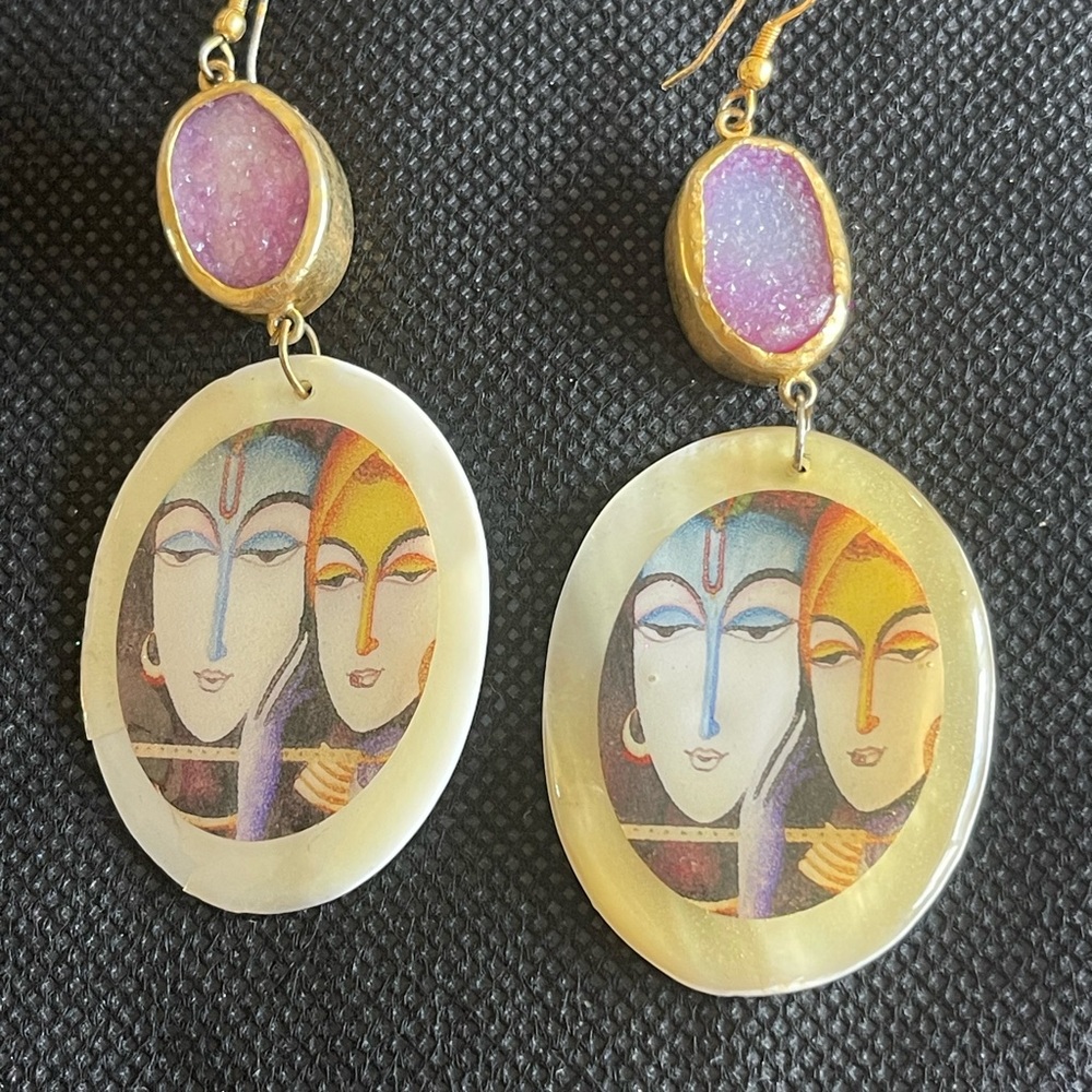 Artistic  Krishna Gold and Purple Earrings